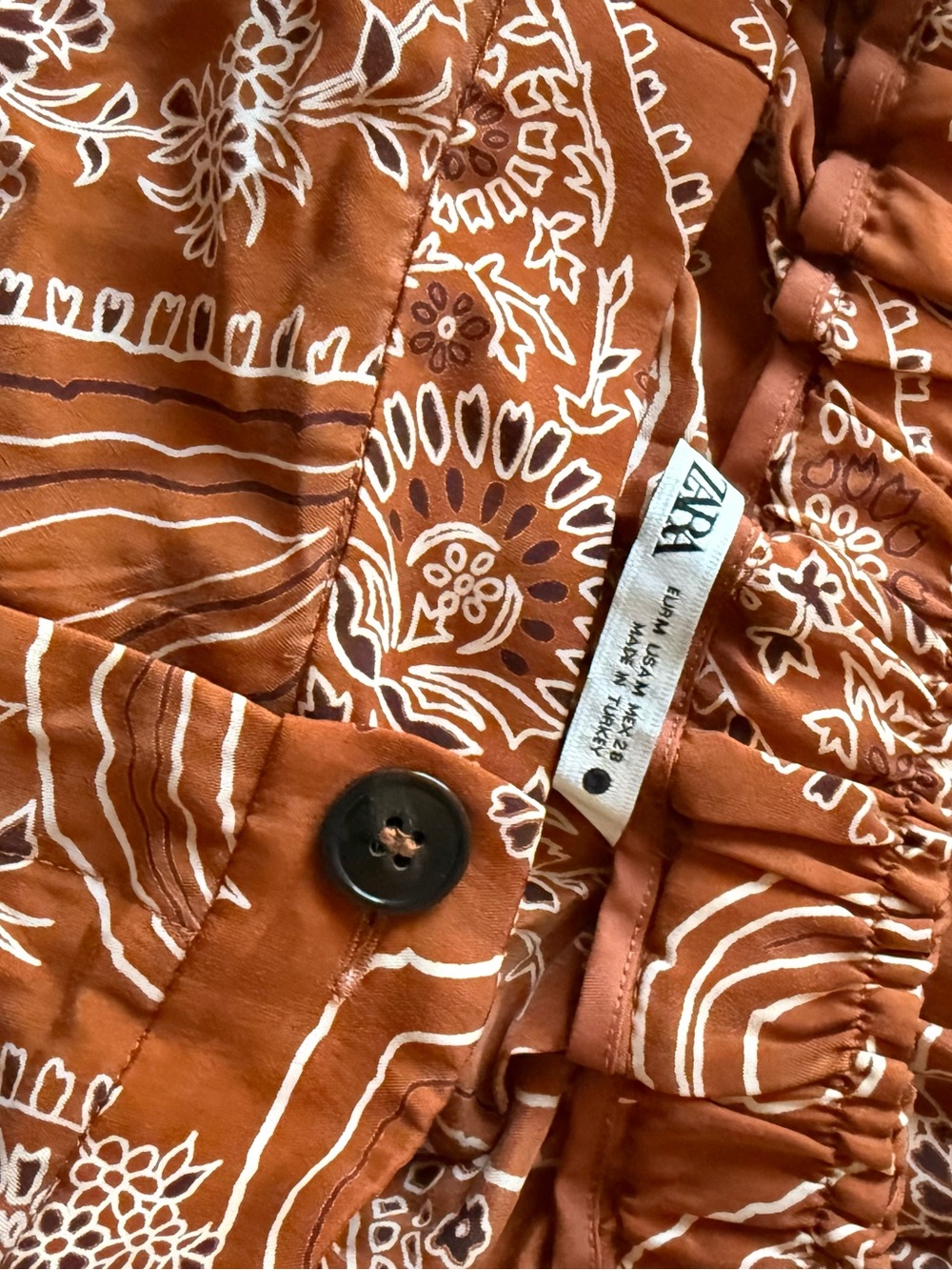Zara Rust-Brown Paisley Buttoned Pants - Picture 4 of 5